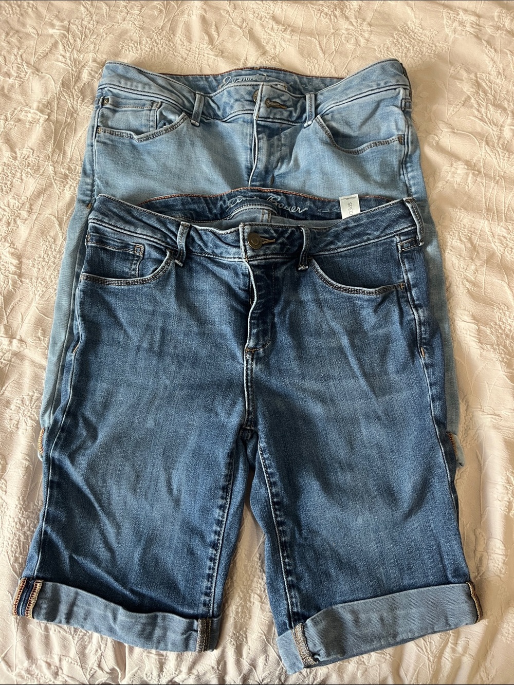 Eddie Bauer Women's Boyfriend Denim Shorts - Light Blue & Medium Blue